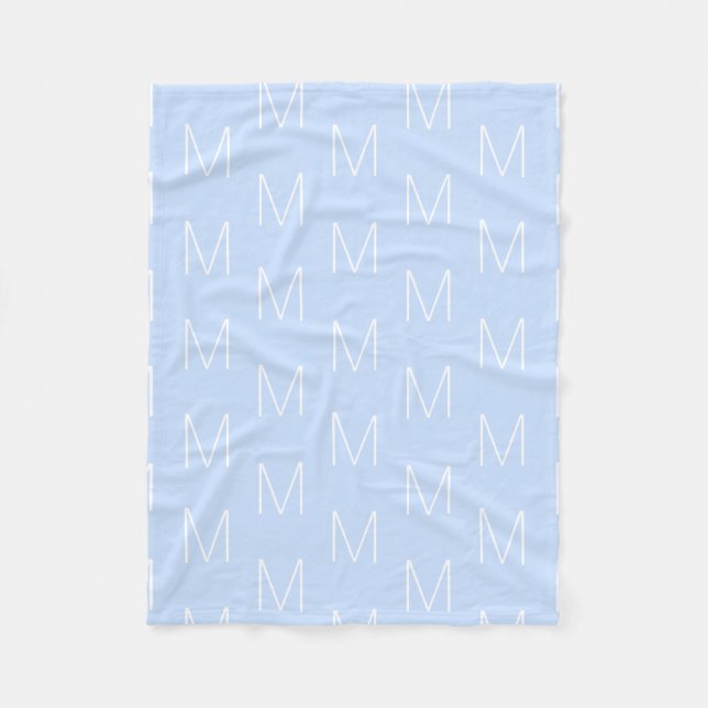 Customize monogram initial letter sky blue white fleece blanket (Front)