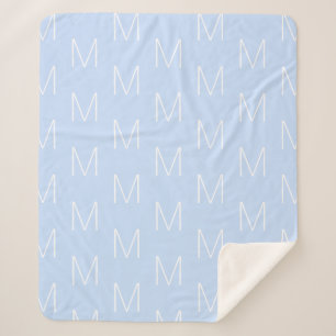 Customize monogram initial letter sky blue white sherpa blanket
