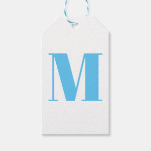 Customize monogram initial light blue white gift tags