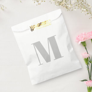 Customize monogram initial light grey white favour bag