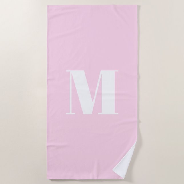 Customize monogram initial light pink white beach towel (Front)