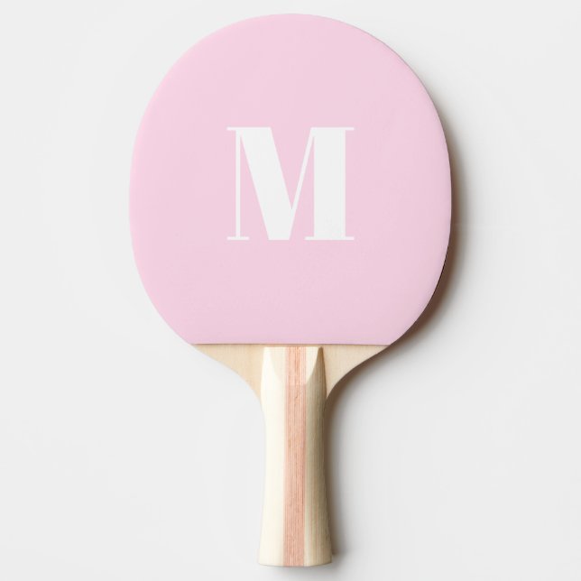 Customize monogram initial light pink white ping pong paddle (Front)