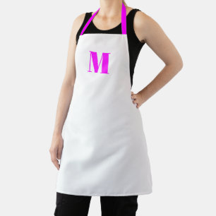 Customize monogram initial magenta pink white apron