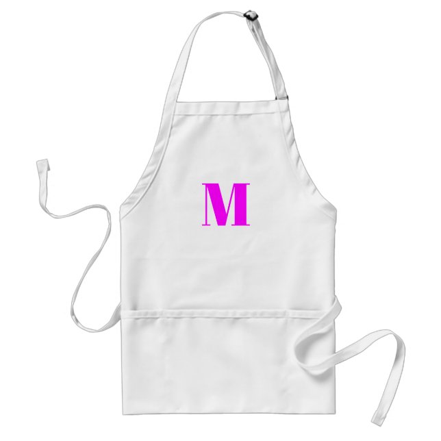 Customize monogram initial magenta pink white standard apron (Front)