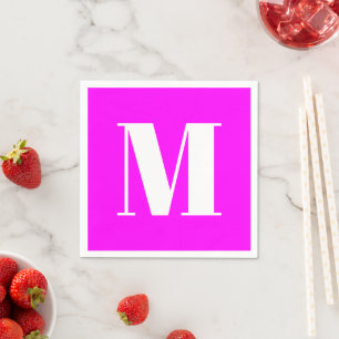 Customize monogram initial magenta white napkin