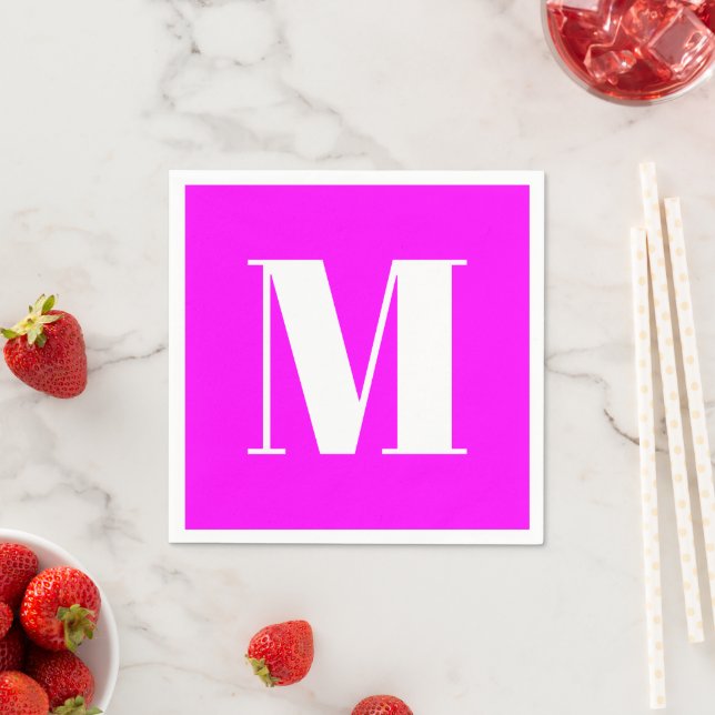 Customize monogram initial magenta white napkin (Insitu)