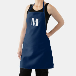 Customize monogram initial navy blue white apron