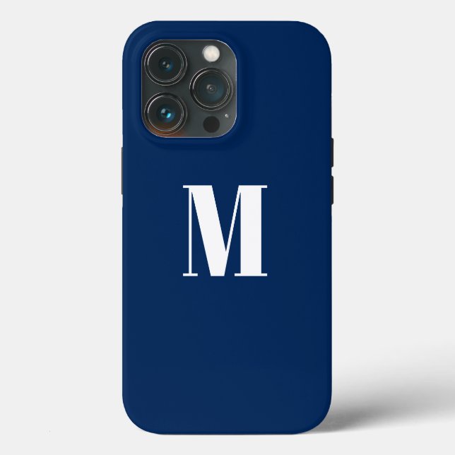 Customize monogram initial navy blue white Case-Mate iPhone case (Back)