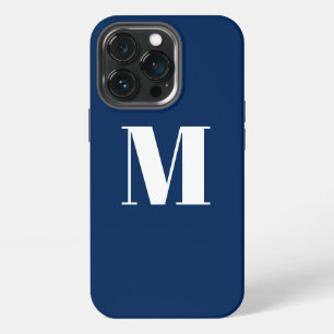 Customize monogram initial navy blue white iPhone 13 pro case