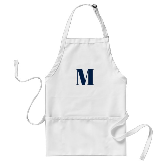 Customize monogram initial navy blue white standard apron (Front)