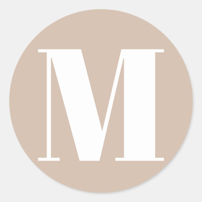 Customize monogram initial number beige tan white classic round sticker (Front)