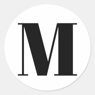 Customize monogram initial number black white classic round sticker