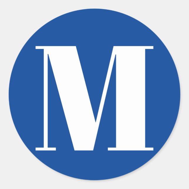 Customize monogram initial number blue white classic round sticker (Front)