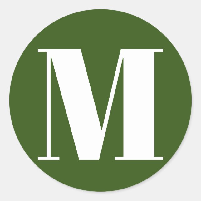 Customize monogram initial number forest green classic round sticker (Front)