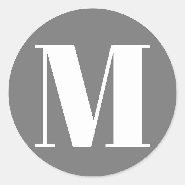 Customize monogram initial number grey white classic round sticker (Front)