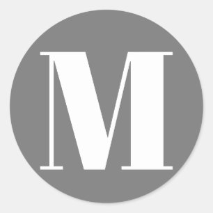 Customize monogram initial number grey white classic round sticker