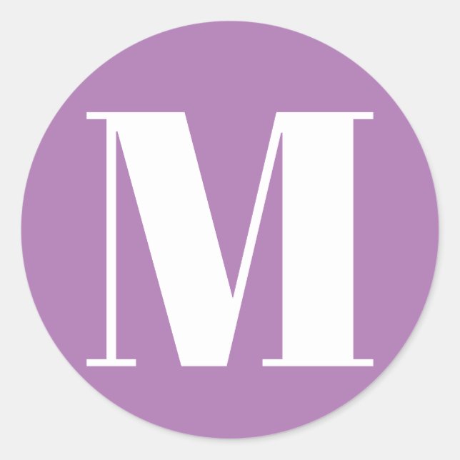 Customize monogram initial number lavender white classic round sticker (Front)