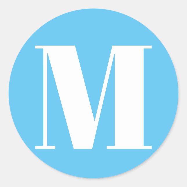 Customize monogram initial number light blue white classic round sticker (Front)