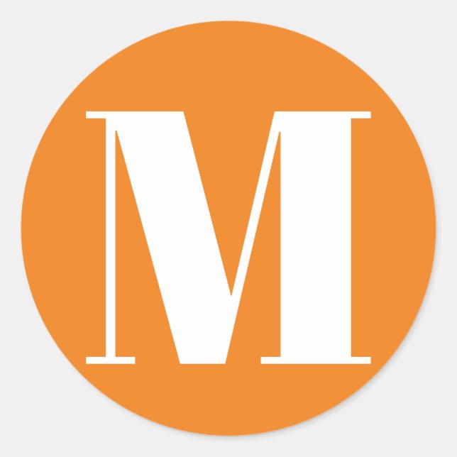 Customize monogram initial number orange white classic round sticker (Front)
