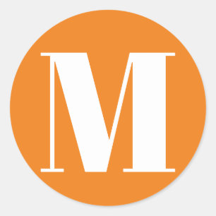 Customize monogram initial number orange white classic round sticker