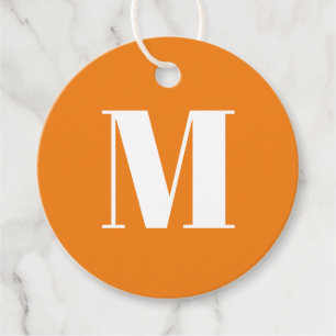 Customize monogram initial orange white gift favour tags