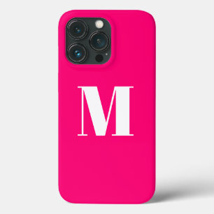 Customize monogram initial pink fuchsia white iPhone 13 pro case