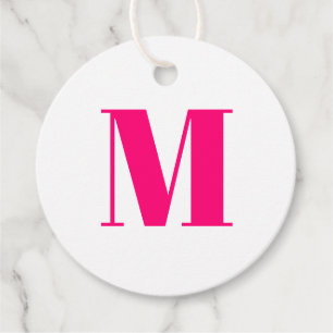 Customize monogram initial pink fuchsia white gift favour tags