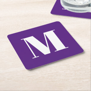 Customize monogram initial purple violet white square paper coaster