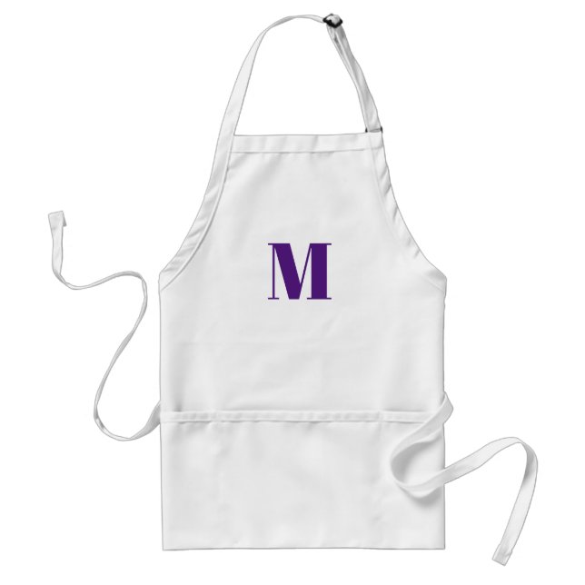Customize monogram initial purple violet white standard apron (Front)