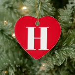 Customize monogram initial red white Christmas Ceramic Ornament<br><div class="desc">Customize monogram initial red white Christmas Ceramic Ornament</div>