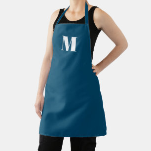 Customize monogram initial teal blue white apron