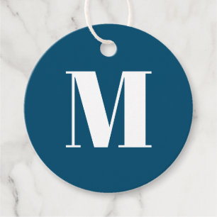 Customize monogram initial teal blue white gift favour tags