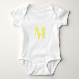 Customize monogram initial yellow white baby bodysuit