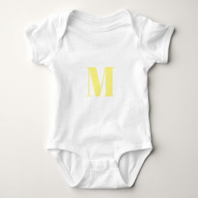 Customize monogram initial yellow white baby bodysuit (Front)