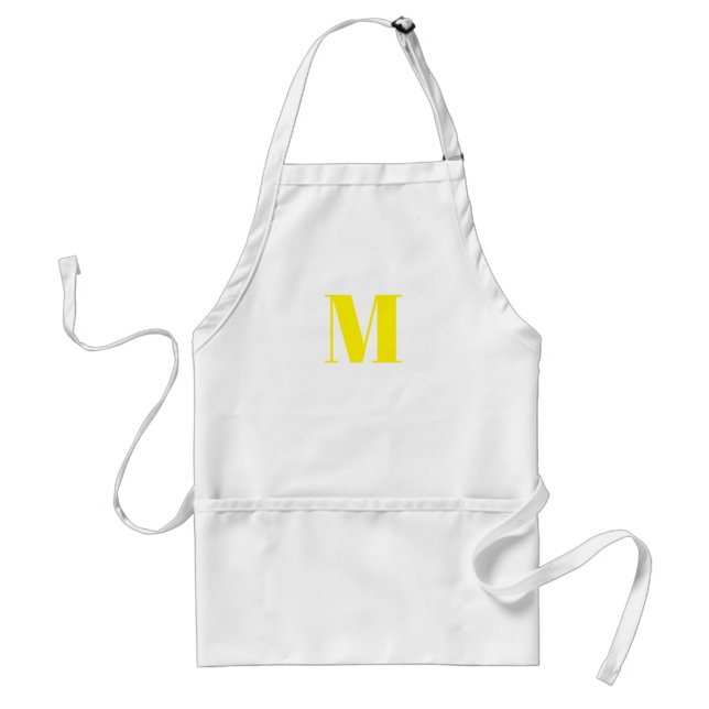 Customize monogram initial yellow white standard apron (Front)