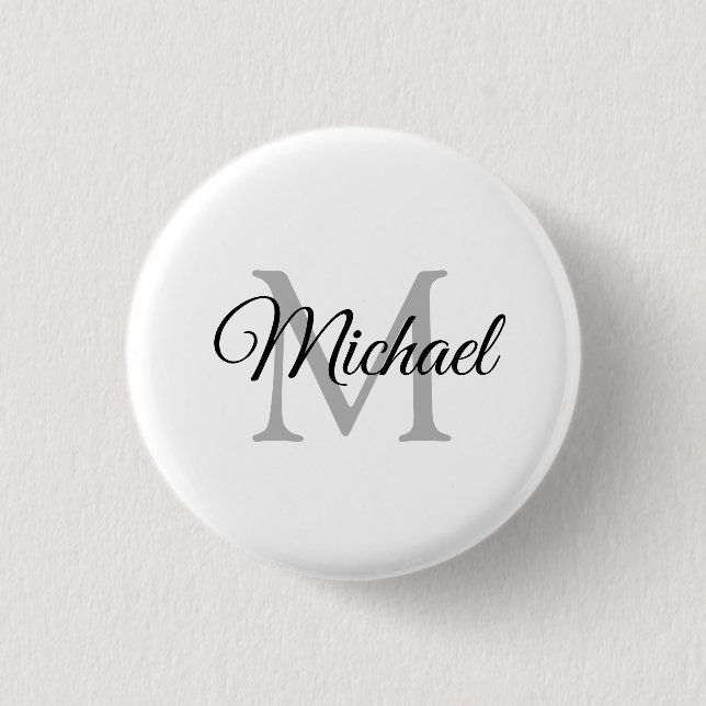 Customize Monogram Name White Template Elegant 1 Inch Round Button (Front)