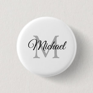 Customize Monogram Name White Template Elegant 1 Inch Round Button
