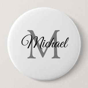 Customize Monogram Name White Template Huge 4 Inch Round Button