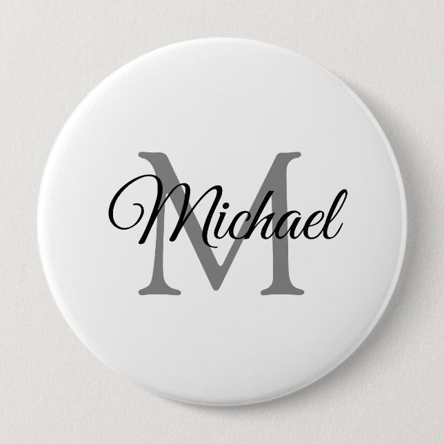 Customize Monogram Name White Template Huge 4 Inch Round Button (Front)