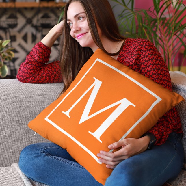Customize monogram on bright orange throw pillow (Customize monogram on bright orange throw pillow)