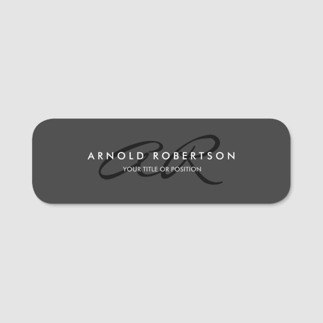 Customize Monogram Plain Gray Black Add Name Tag (Front)