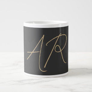Customize Monogram Plain Grey Beige Large Coffee Mug