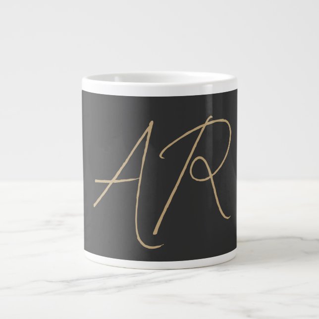 Customize Monogram Plain Grey Beige Large Coffee Mug (Front)