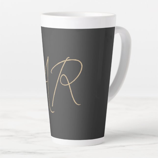 Customize Monogram Plain Grey Beige Latte Mug (Right Angle)