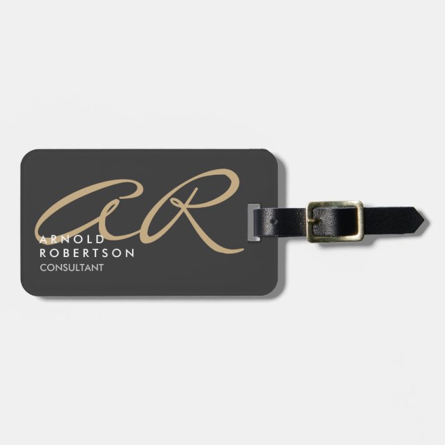Customize Monogram Plain Grey Beige Luggage Tag (Front Horizontal)