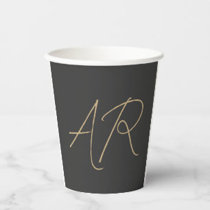 Customize Monogram Plain Grey Beige Paper Cups