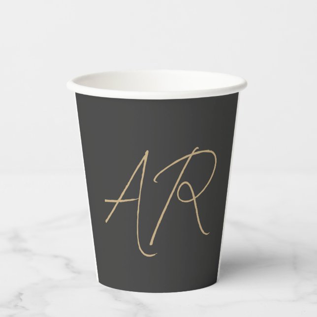 Customize Monogram Plain Grey Beige Paper Cups (Front)