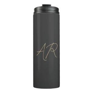 Customize Monogram Plain Grey Beige Thermal Tumbler