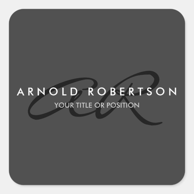 Customize Monogram Plain Grey Black Add Name Square Sticker (Front)