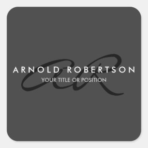 Customize Monogram Plain Grey Black Add Name Square Sticker